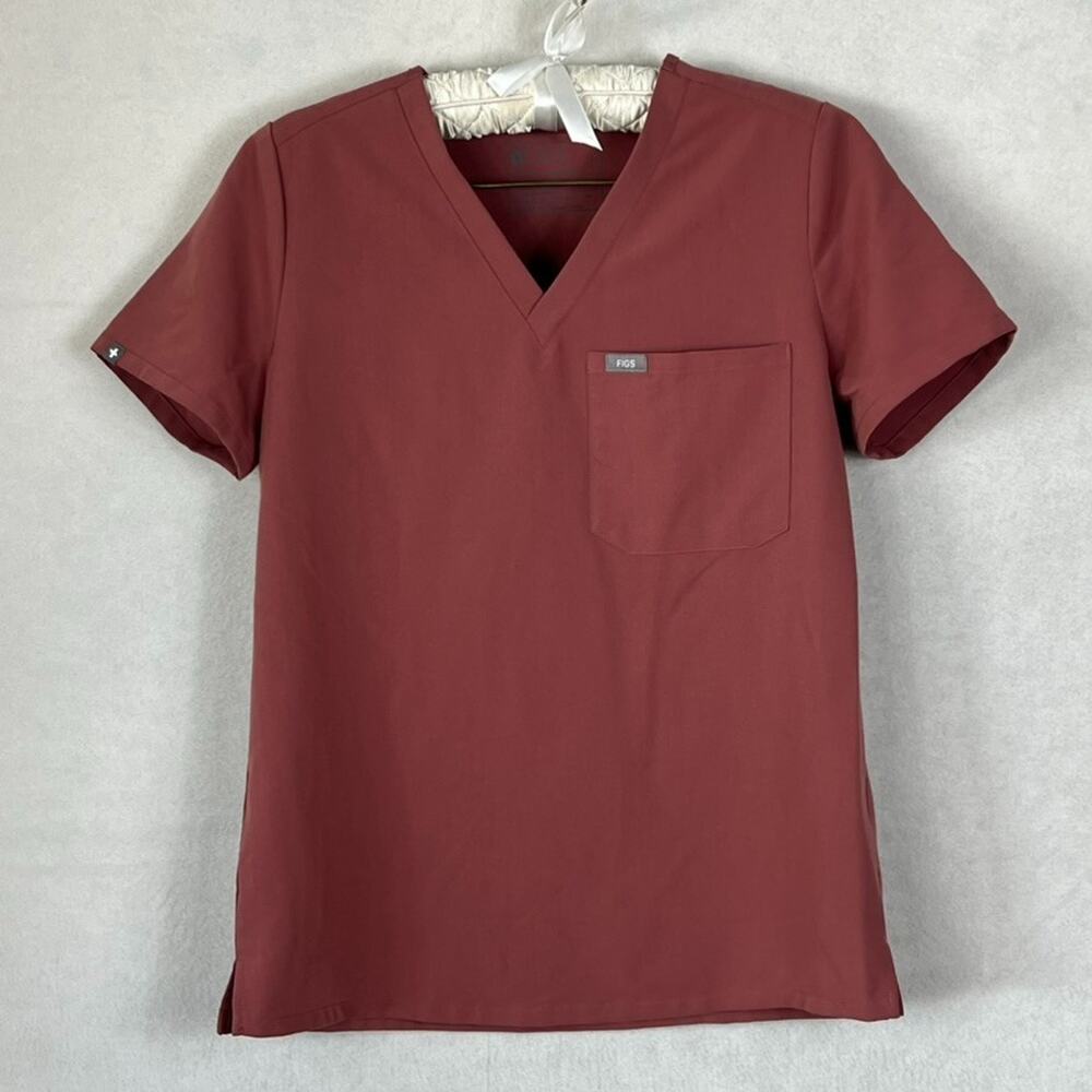 Figs Scrub Top Women's Size S Catarina One Pocket Burgundy Technical Collection